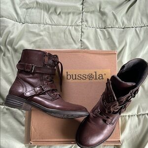 Bussola Trapani Brown Leather Ankle Boots with Lace-Up Design size 37